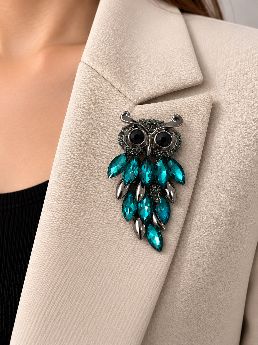 Elara Owl Embellished Brooch