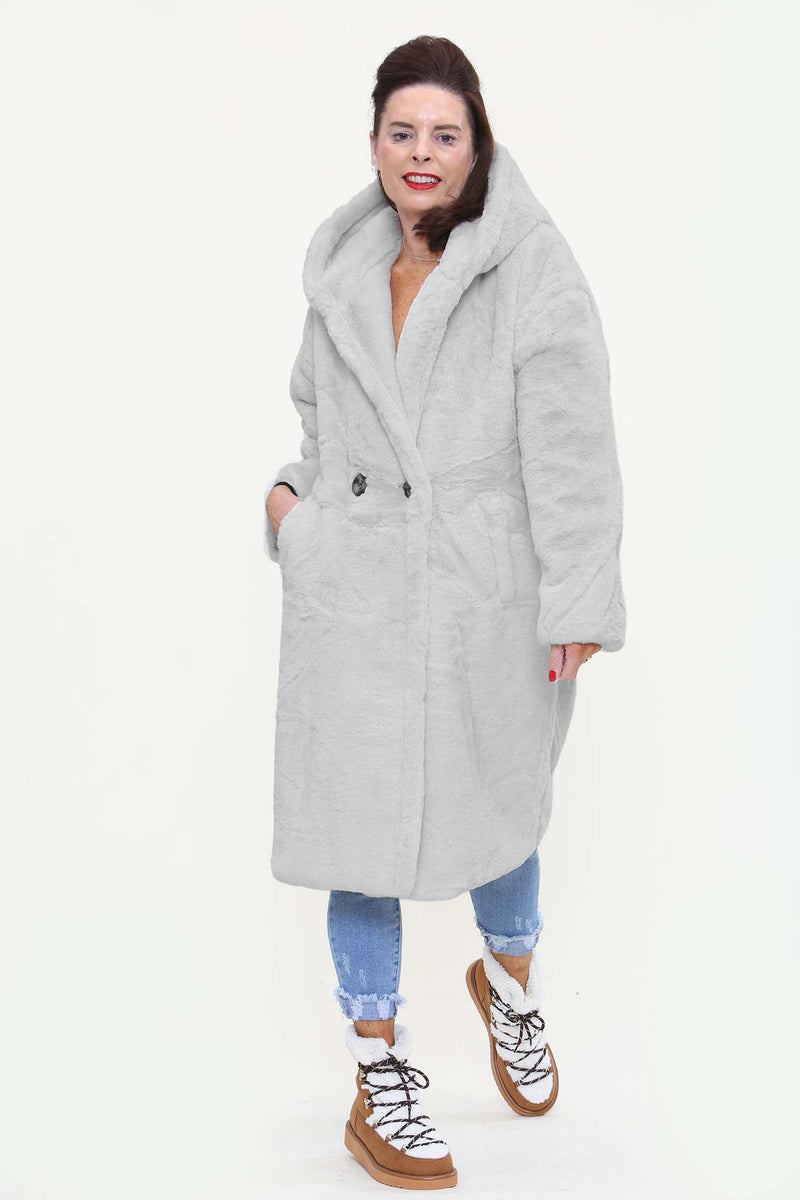 NEW JERSEY FAUX FUR HOOD JACKET IN LIGHT GREY
