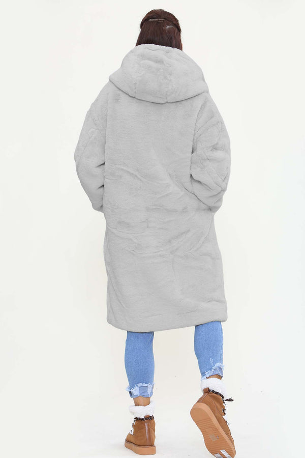NEW JERSEY FAUX FUR HOOD JACKET IN LIGHT GREY