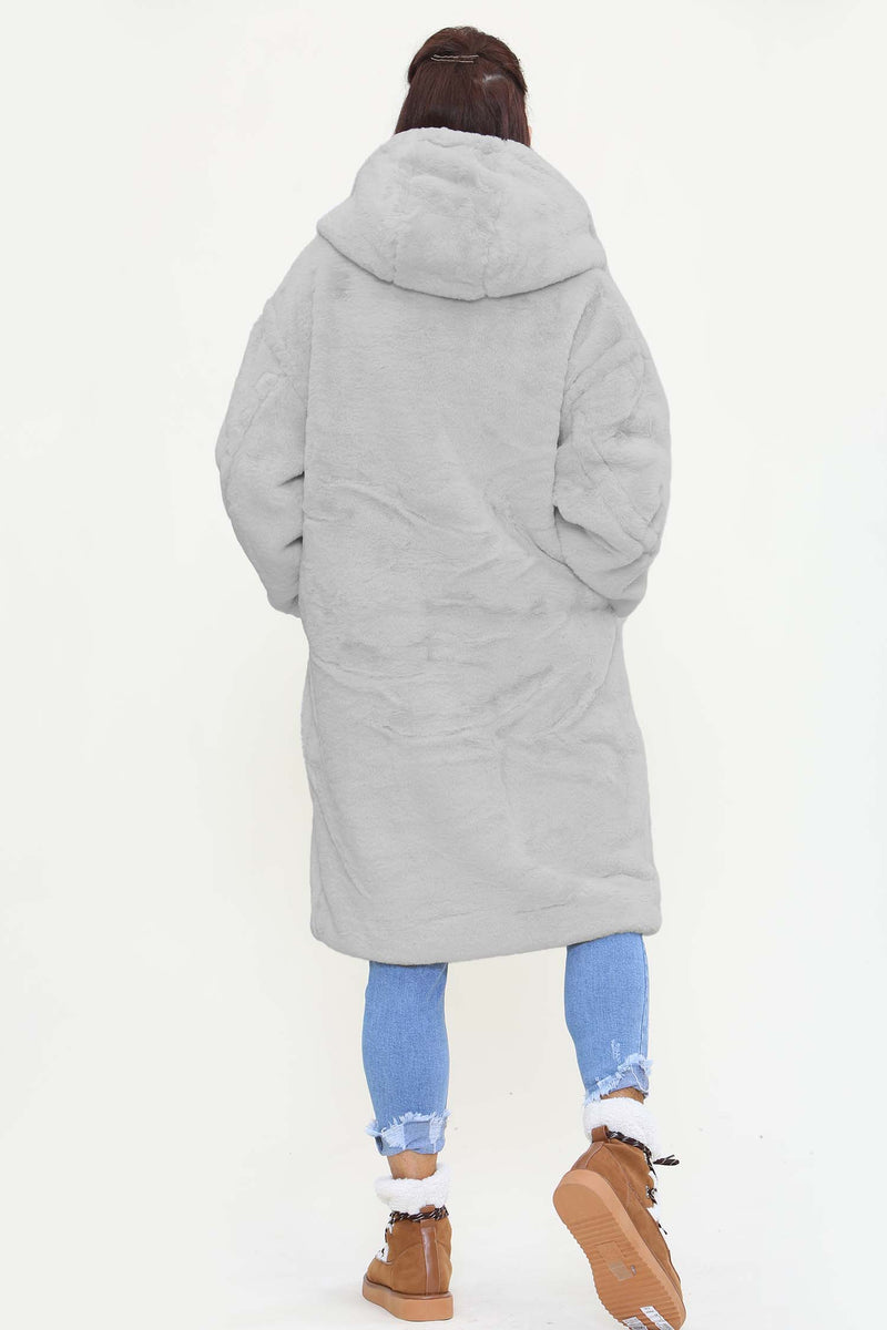 NEW JERSEY FAUX FUR HOOD JACKET IN LIGHT GREY