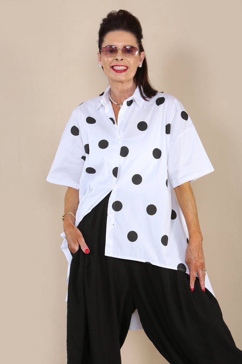 Dottie Shirt in White with Black Spot