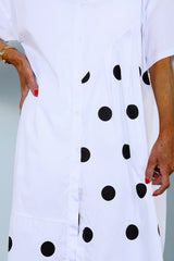 Dottie Dress in White with Black Spots