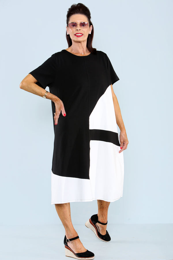 Chatterley Dress in Black with White