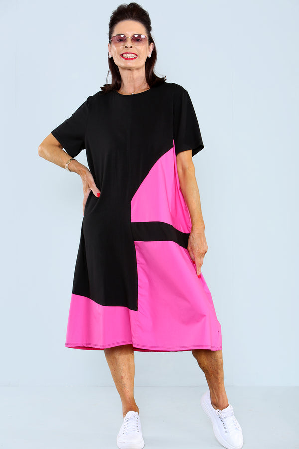 Chatterley Dress in Black with Hot Pink