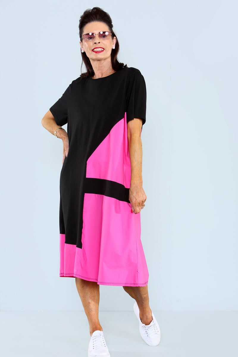 Chatterley Dress in Black with Hot Pink