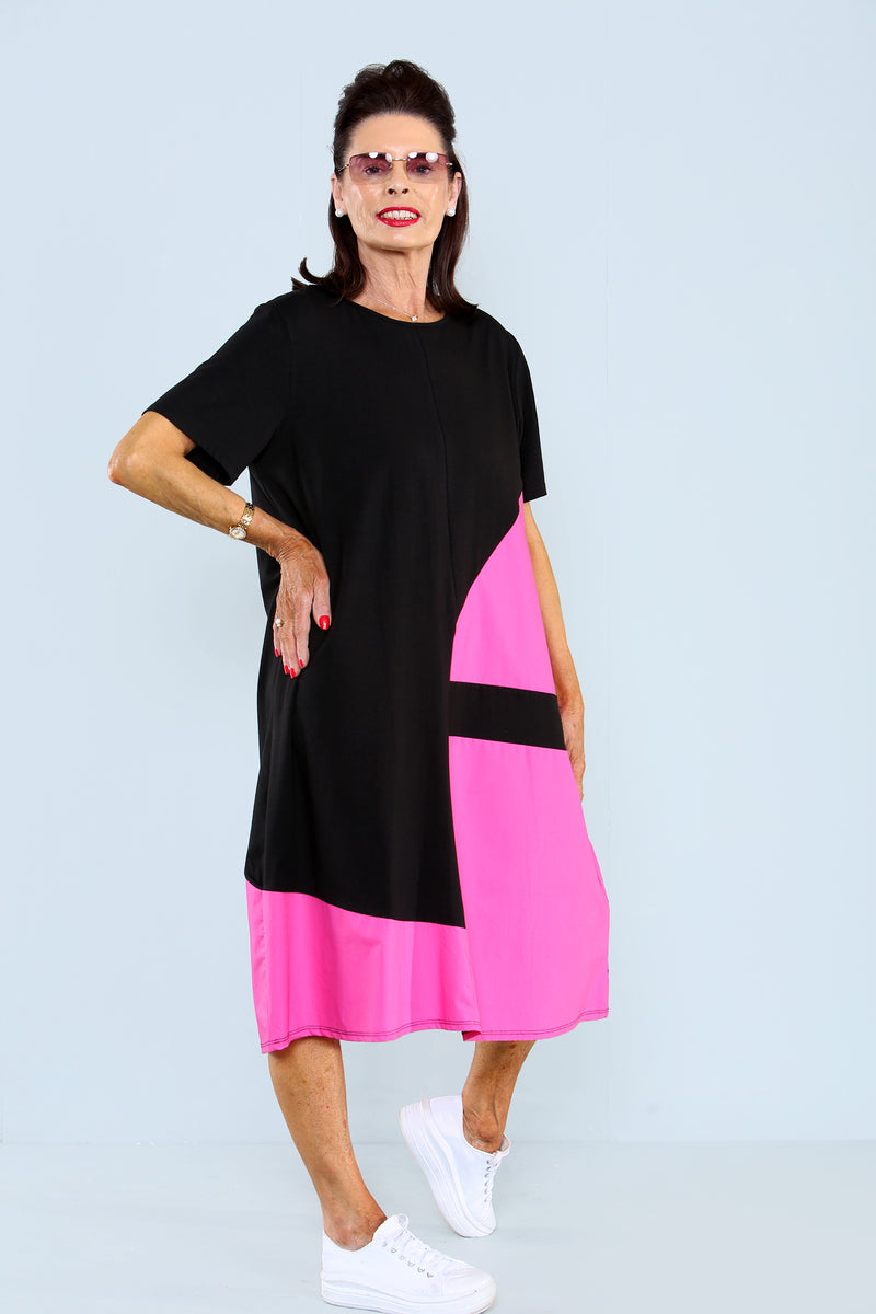 Chatterley Dress in Black with Hot Pink