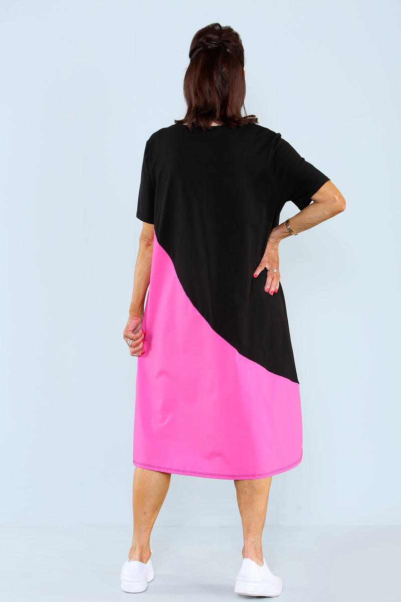 Chatterley Dress in Black with Hot Pink