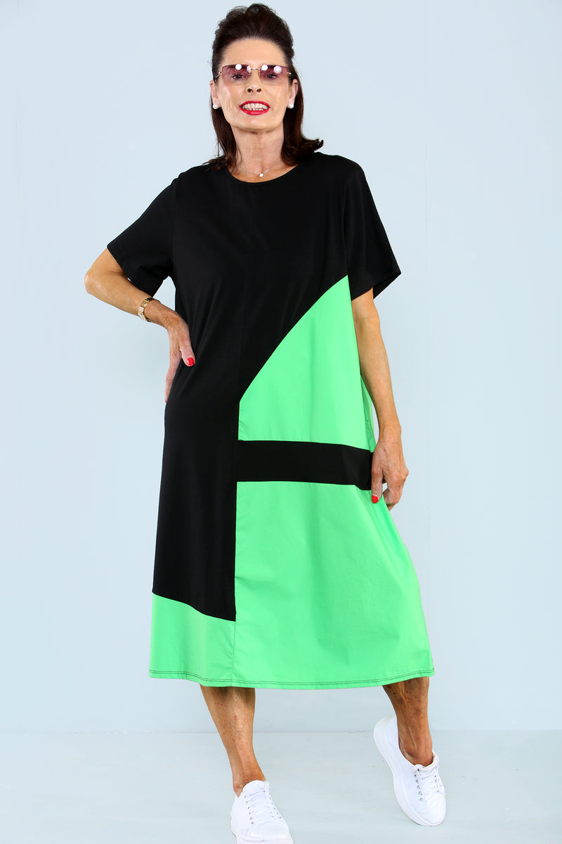 Chatterley Dress in Black with Jade Green