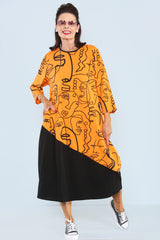 Two-Faced Dress in Orange with Black