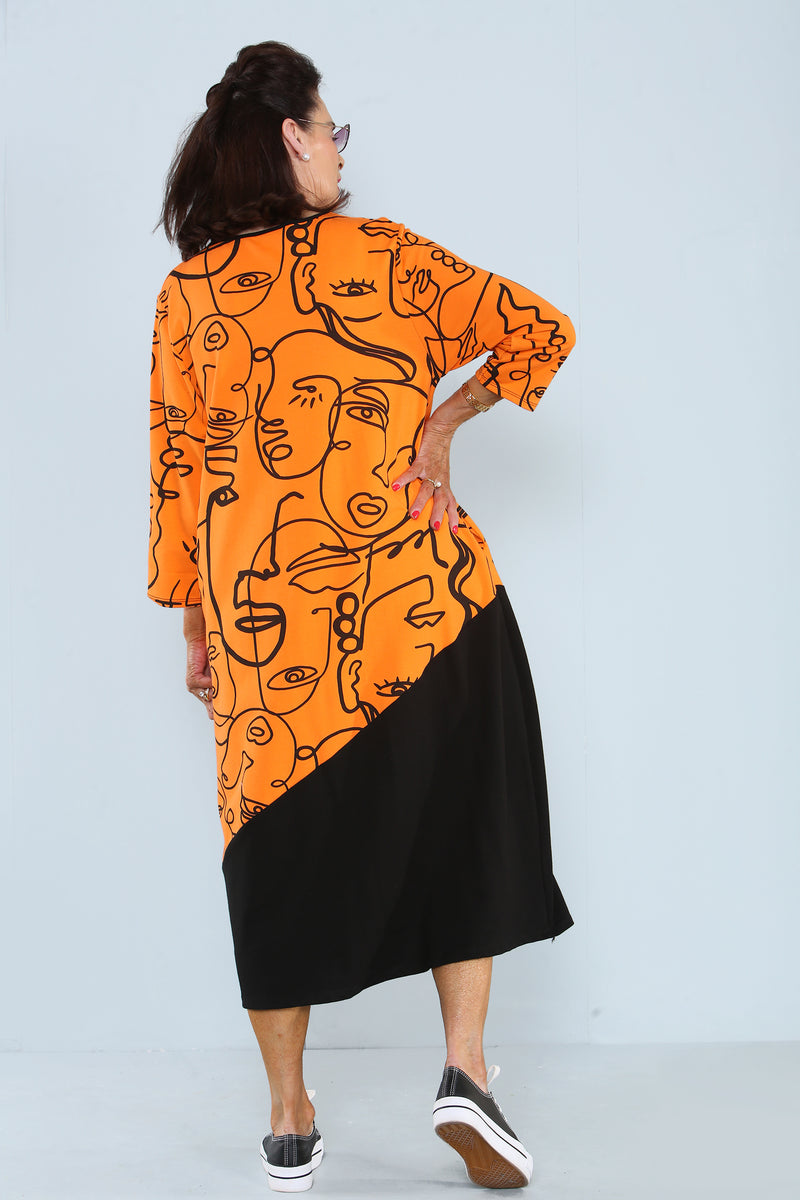 Two-Faced Dress in Orange with Black