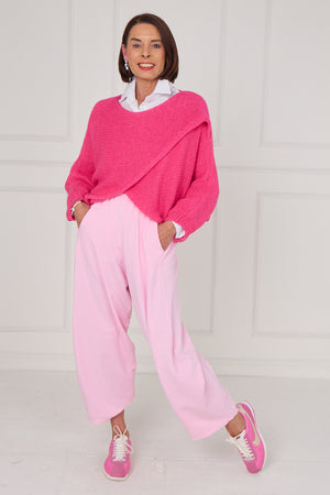Tara crossover knitwear in cerise pink