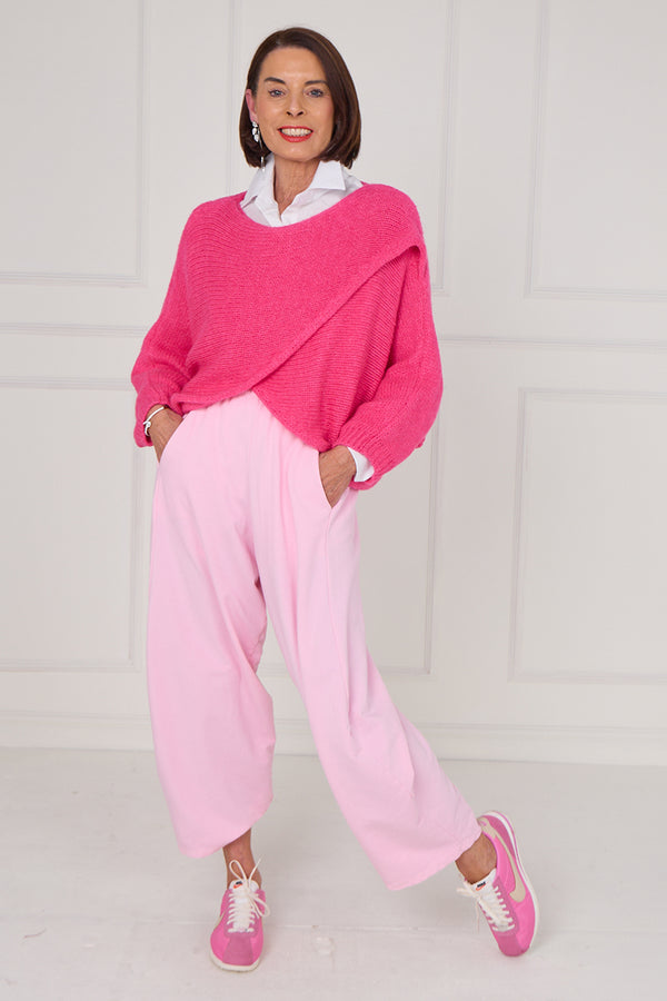 Tara crossover knitwear in cerise pink