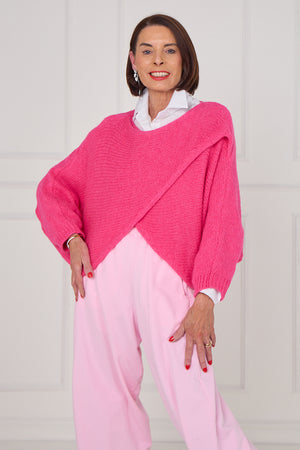 Tara crossover knitwear in cerise pink