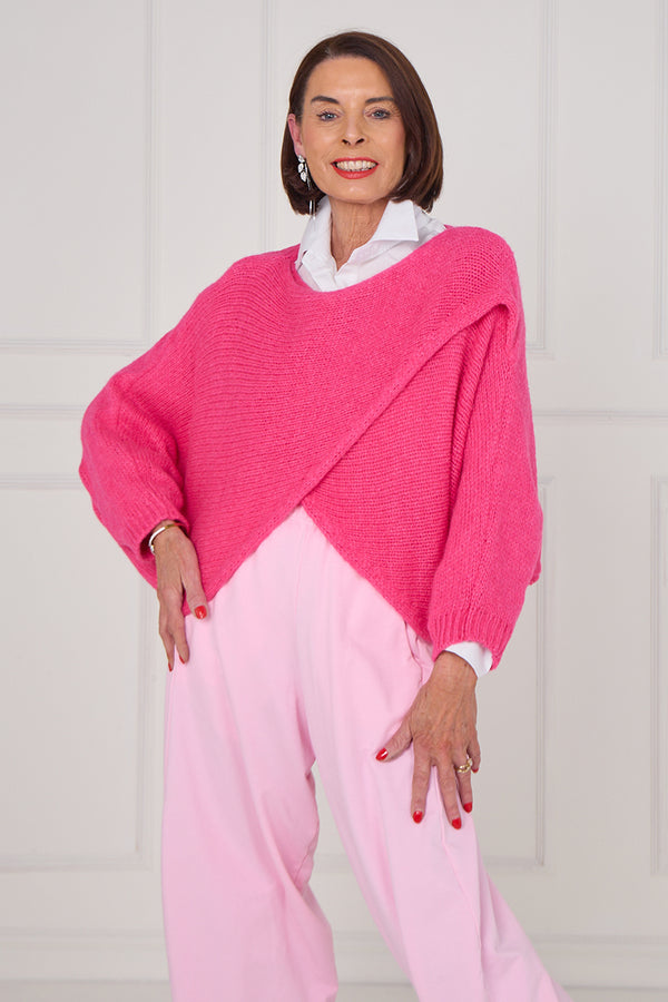 Tara crossover knitwear in cerise pink