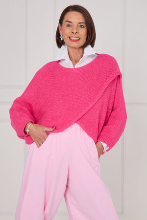 Tara crossover knitwear in cerise pink