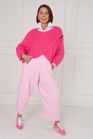 Tara crossover knitwear in cerise pink