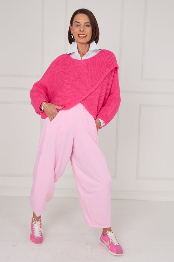 Tara crossover knitwear in cerise pink