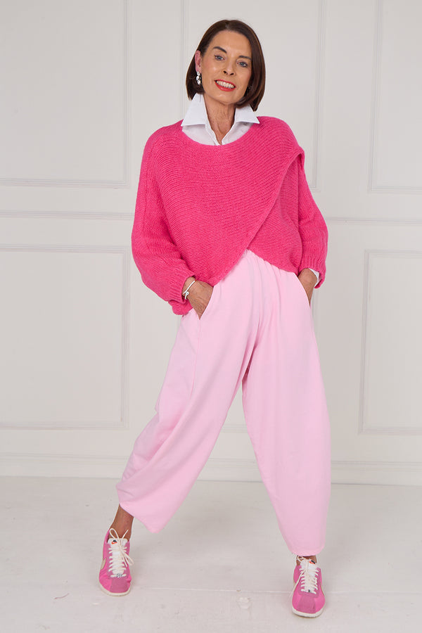 Tara crossover knitwear in cerise pink