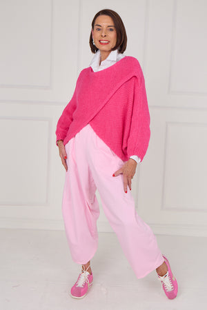 Tara crossover knitwear in cerise pink