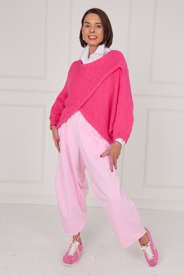 Tara crossover knitwear in cerise pink