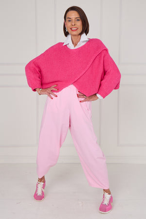 Tara crossover knitwear in cerise pink