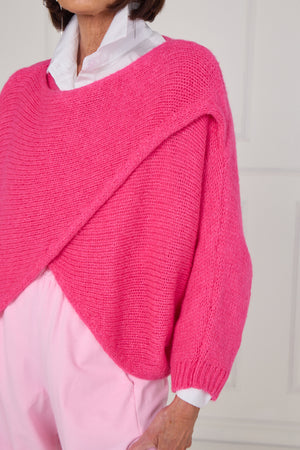 Tara crossover knitwear in cerise pink