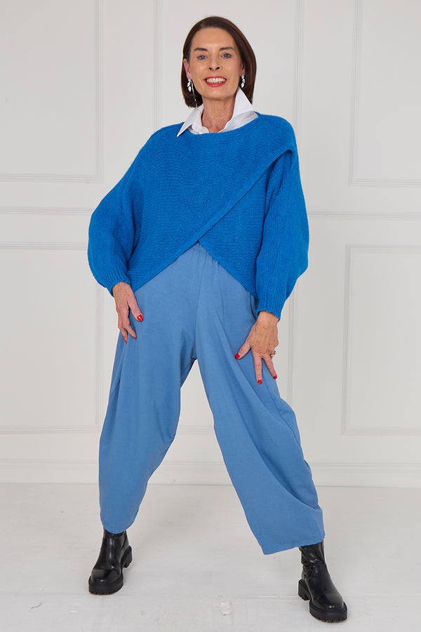 Tara crossover knitwear in aqua blue