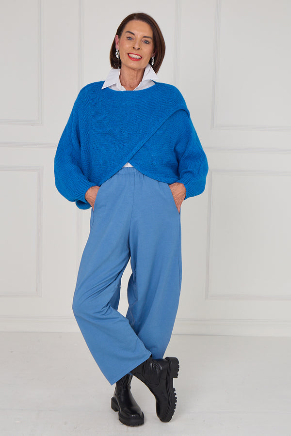 Tara crossover knitwear in aqua blue