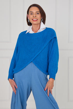 Tara crossover knitwear in aqua blue