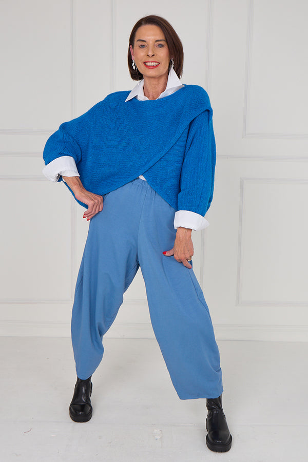 Tara crossover knitwear in aqua blue