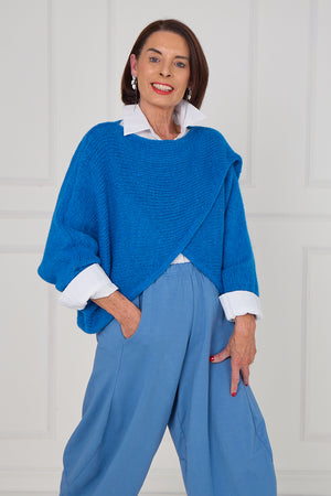 Tara crossover knitwear in aqua blue
