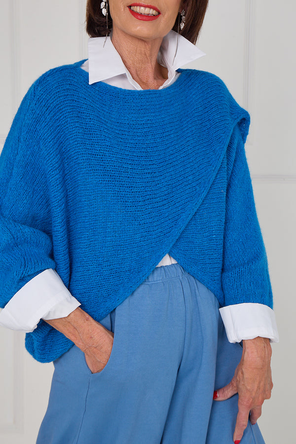 Tara crossover knitwear in aqua blue