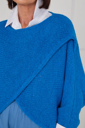 Tara crossover knitwear in aqua blue
