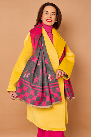 Alberto reversible scarf in pink and grey