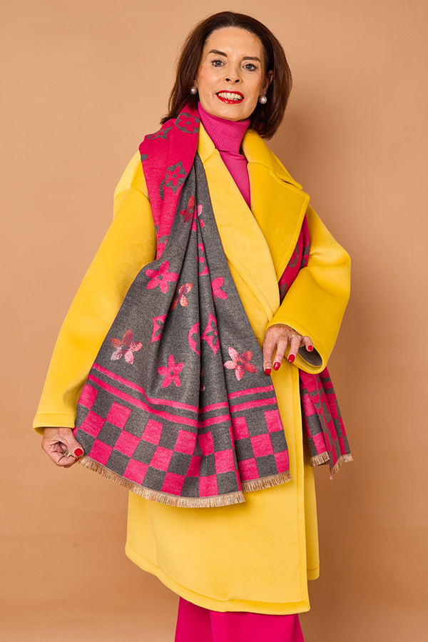Alberto reversible scarf in pink and grey