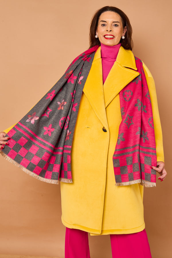 Alberto reversible scarf in pink and grey