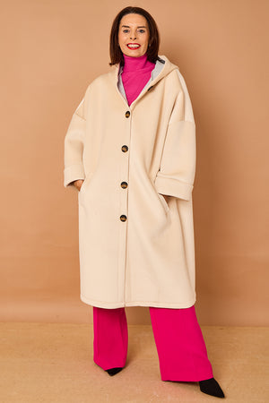 Alberto hooded long coat in cream