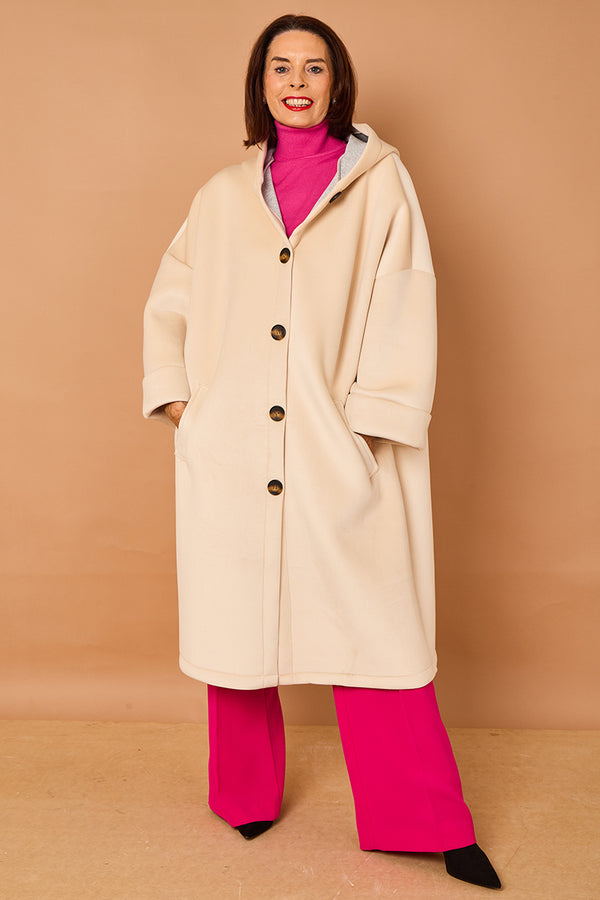 Alberto hooded long coat in cream
