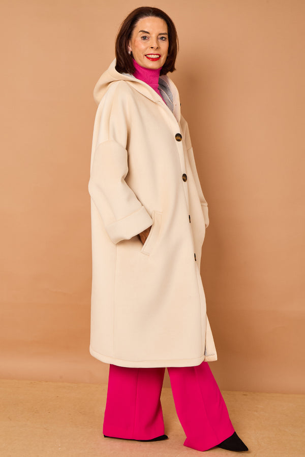 Alberto hooded long coat in cream