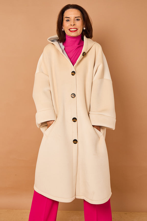 Alberto hooded long coat in cream