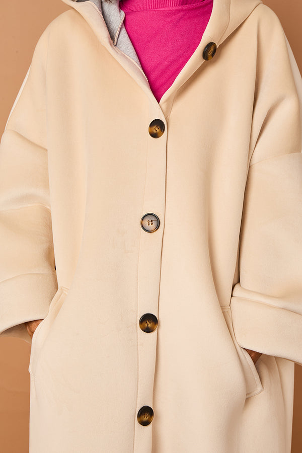 Alberto hooded long coat in cream