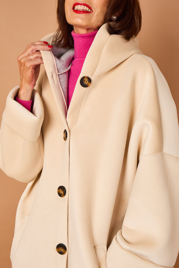 Alberto hooded long coat in cream