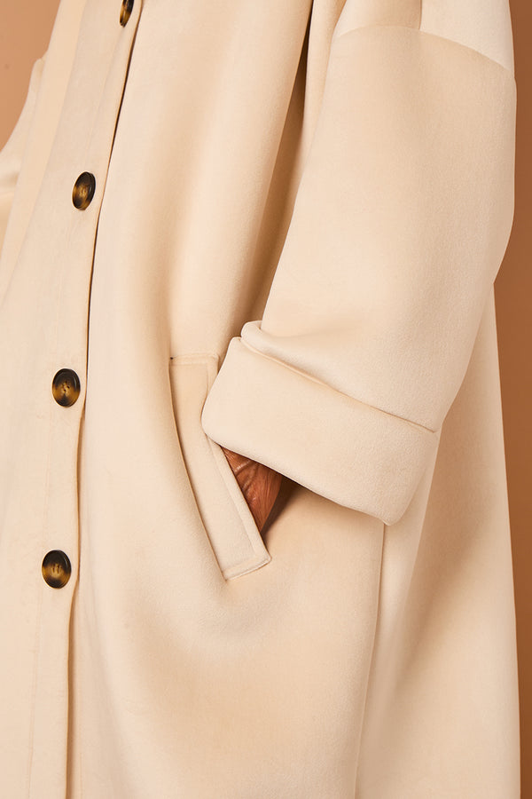 Alberto hooded long coat in cream