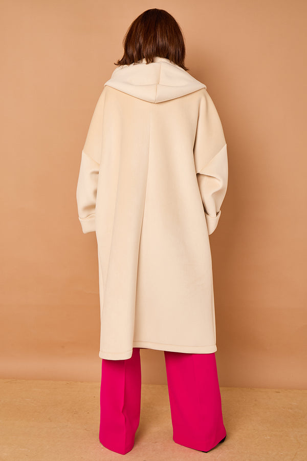 Alberto hooded long coat in cream