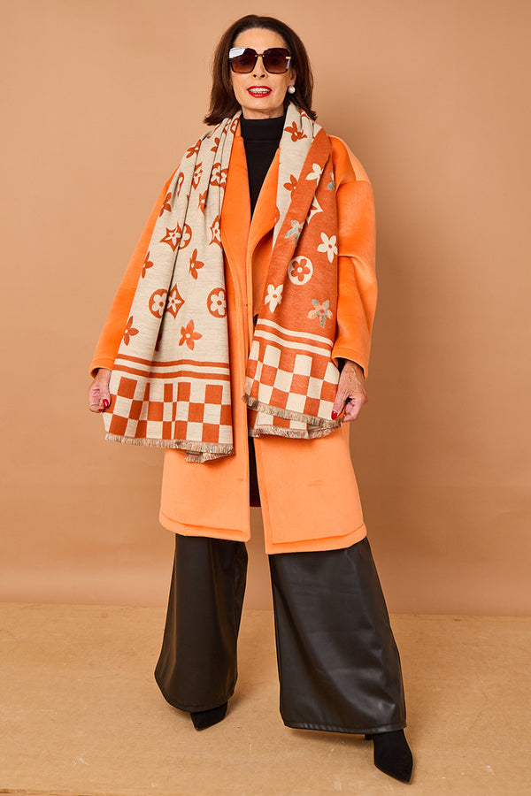 Alberto reversible scarf in orange and beige