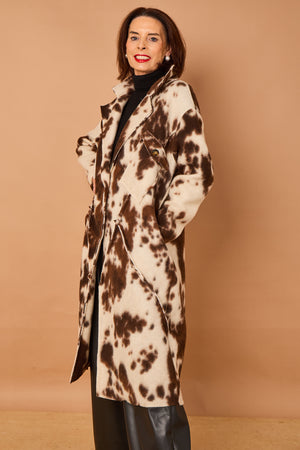 Martine long coat in cow print