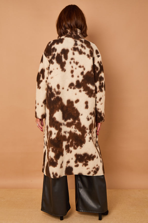 Martine long coat in cow print