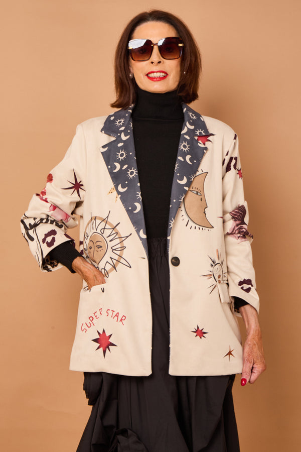 Cathy faux suede blazer in stone