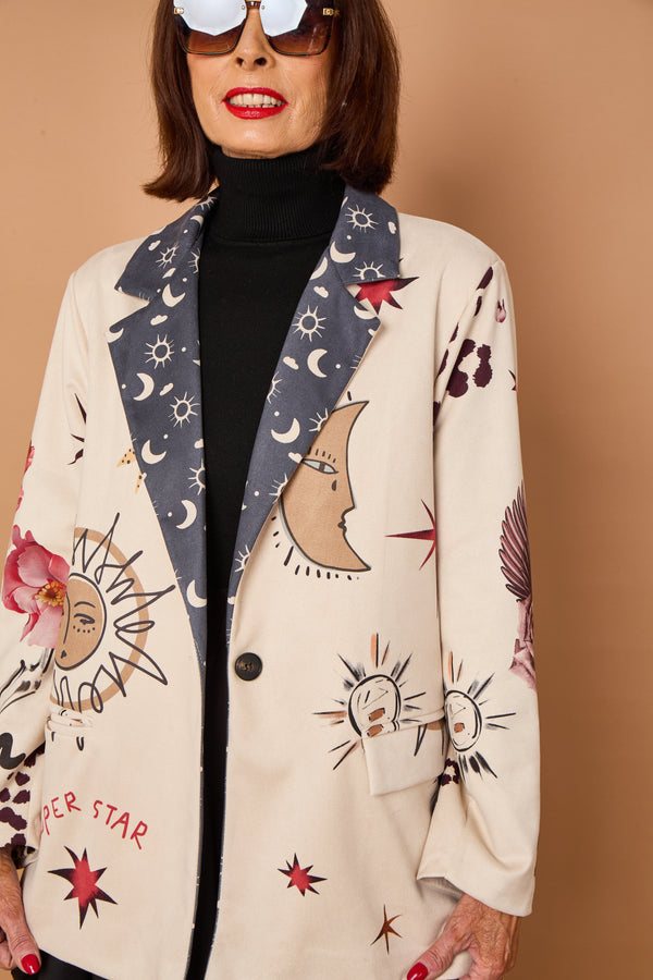 Cathy faux suede blazer in stone
