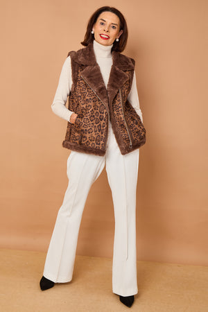 Jena gilet in chocolate leopard print